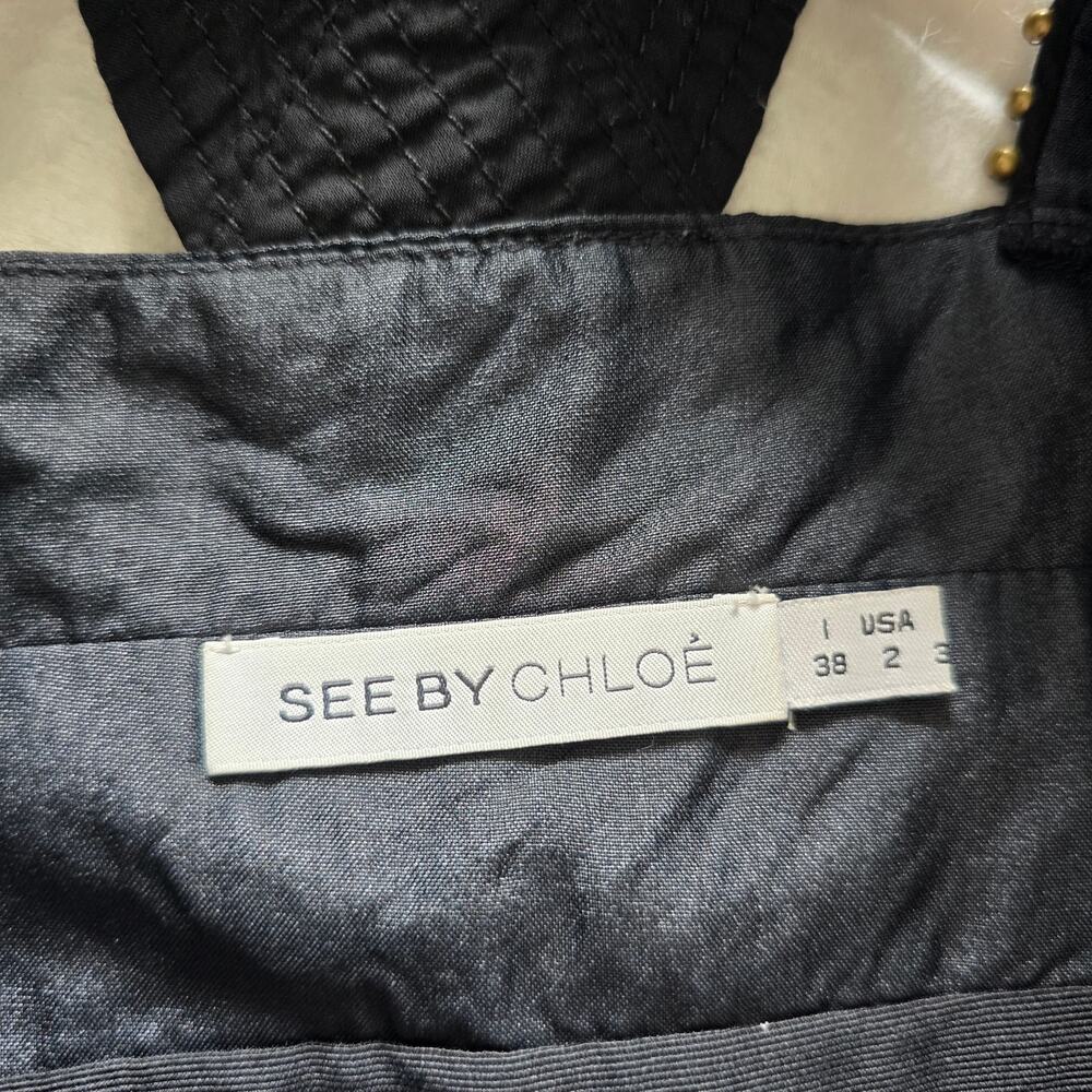 See By Chloe Black Mini Studded Babydoll Party Dress Size 2 Cotton Silk Blend - Picture 6 of 10
